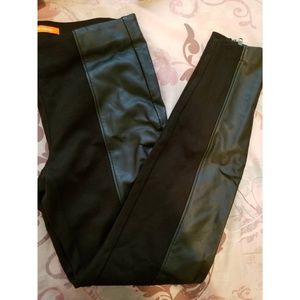 Black straight leg faux leather detail pants
